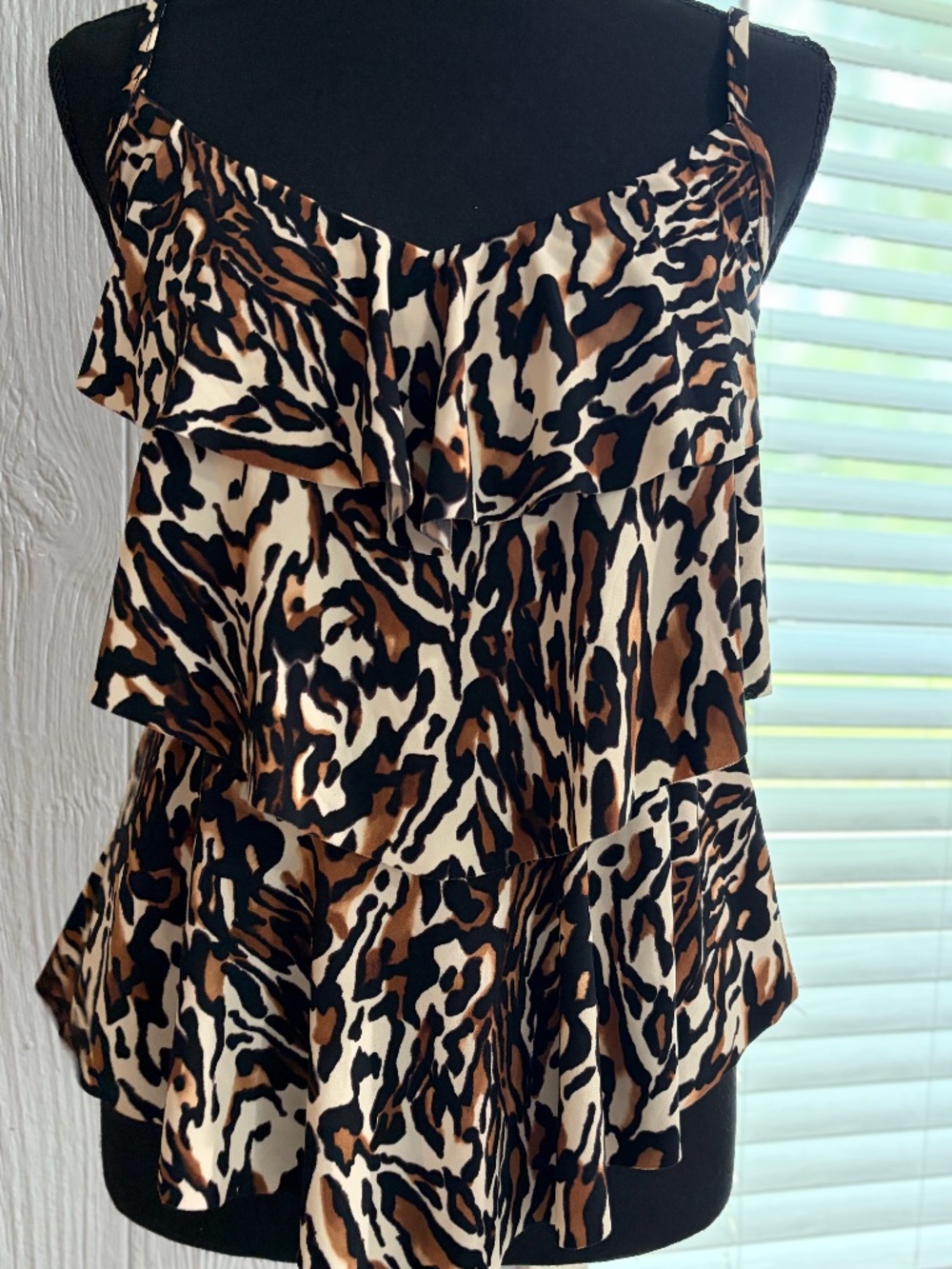 Aqua Green Tankini Womens Swimwear Swim Top, Tiered, Built In Bra, animal print